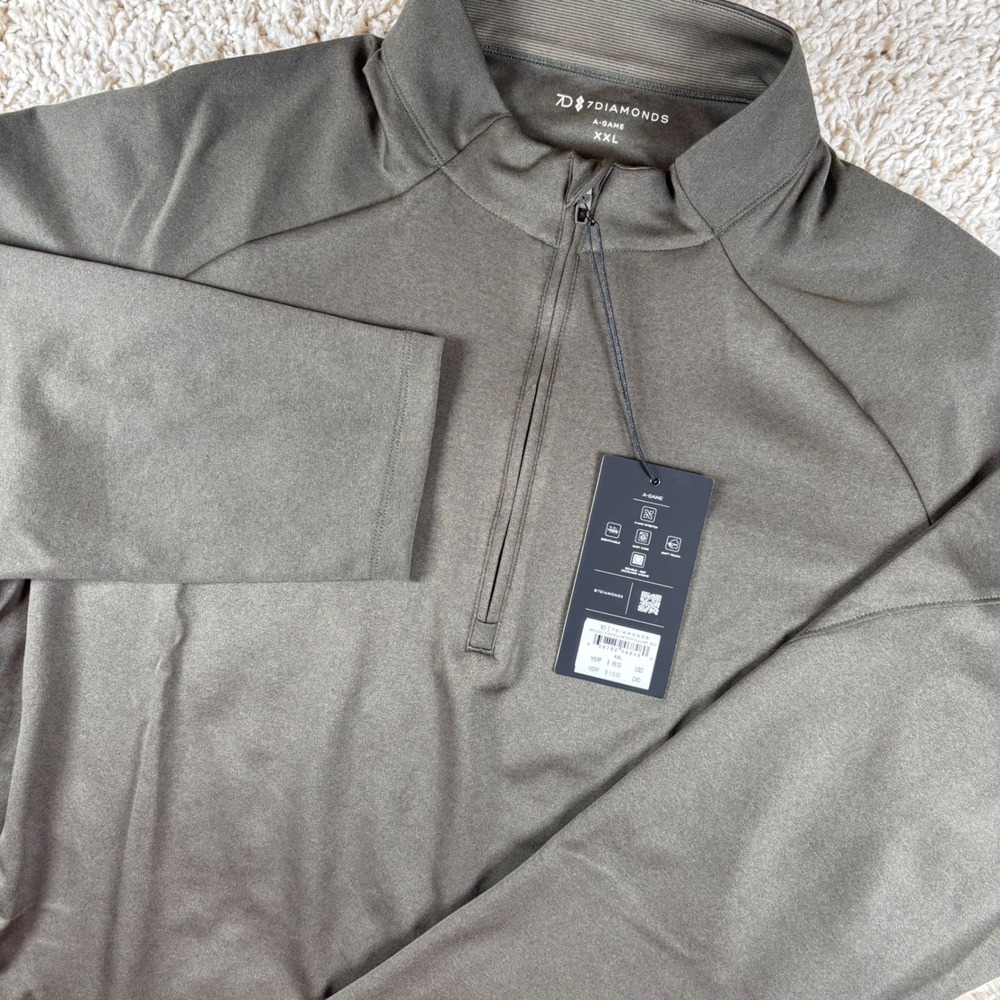 NWT‎ 7Diamonds Mens A-Game Quarter Zip Pullover XXL Olive Green Stretch Golf